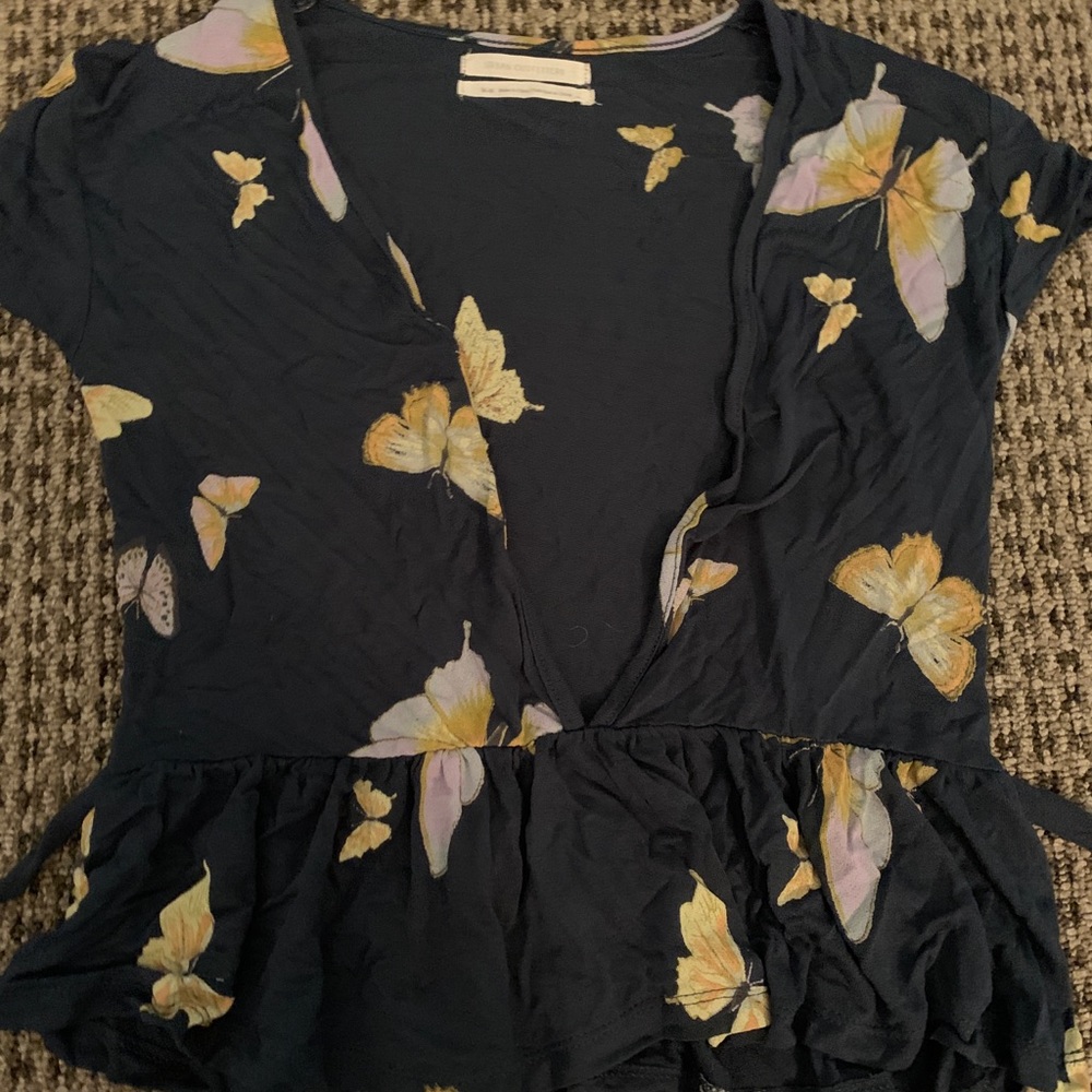 Deep V butterfly blouse